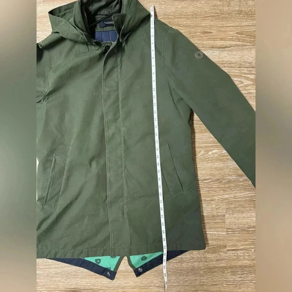 Vintage Forest Green Scotch & Soda Parka Jacket Removable Hood Hidden Buttons - Picture 12 of 12